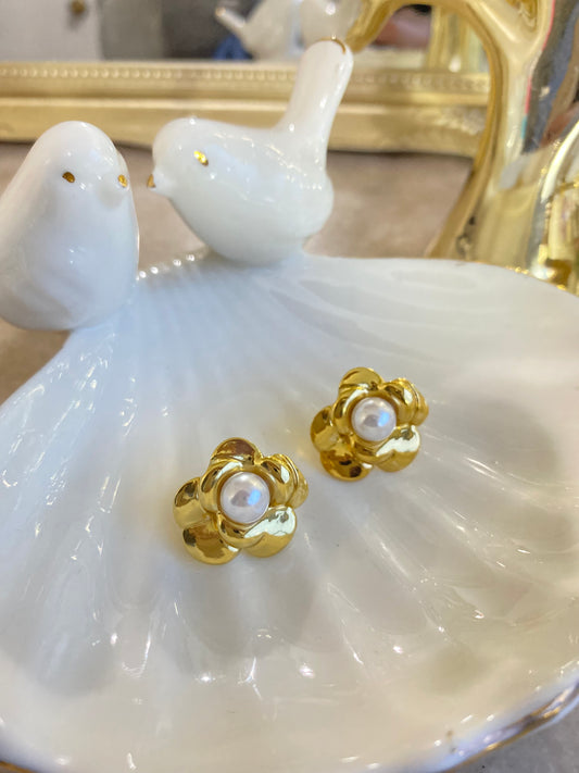 Aros Perla Florida Dorado