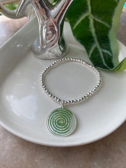 Pulsera Padre Nuestro Piedras Hematitas Bañada En Plata