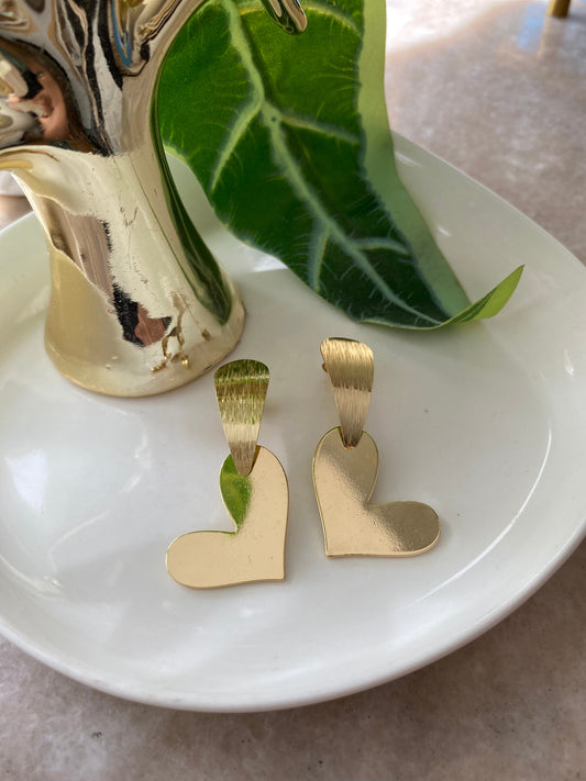 Aros Corazón Base Gota Baño Oro 18 Kl