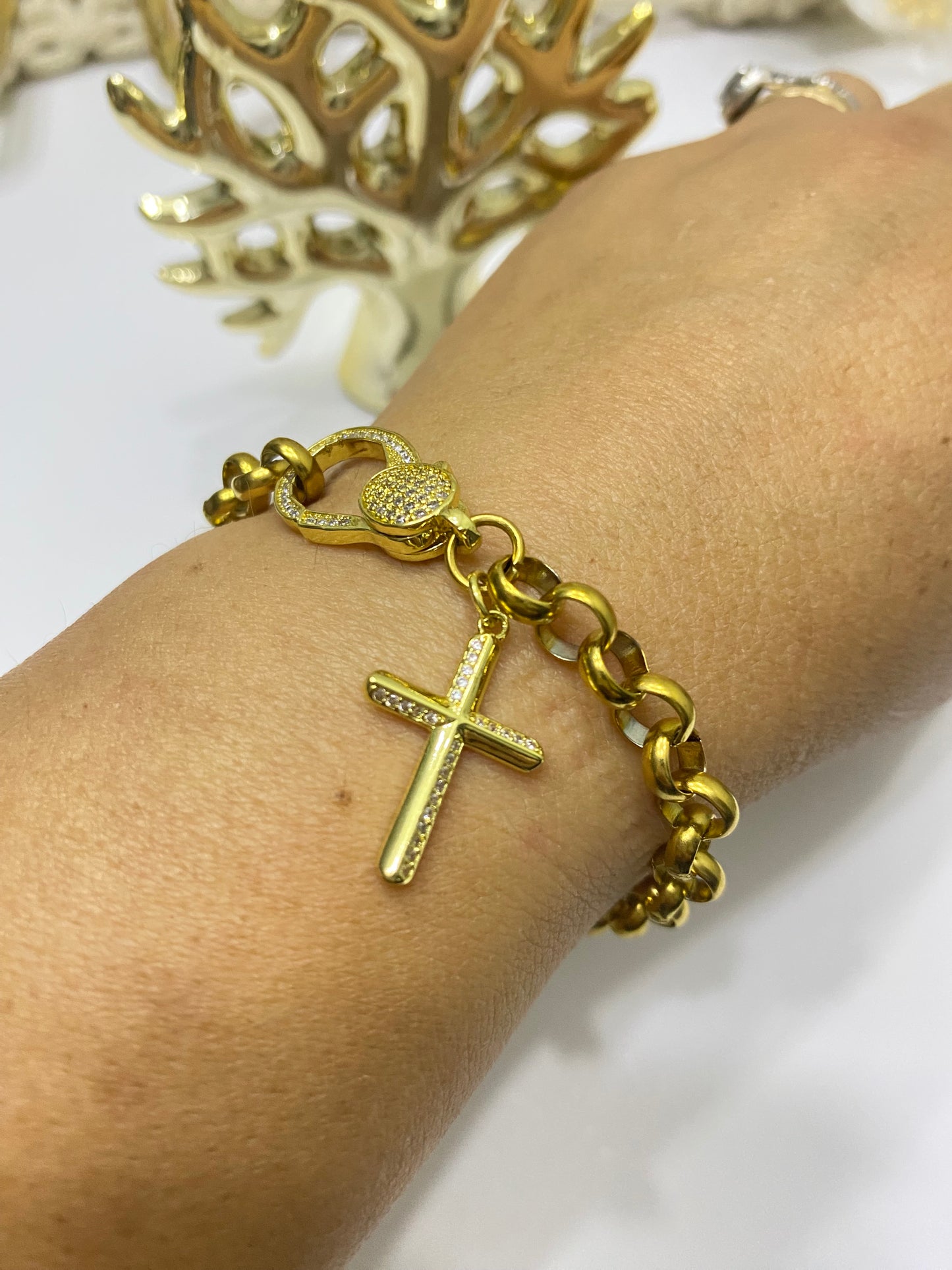 Pulsera Fe y broche microcircones Cadena acero