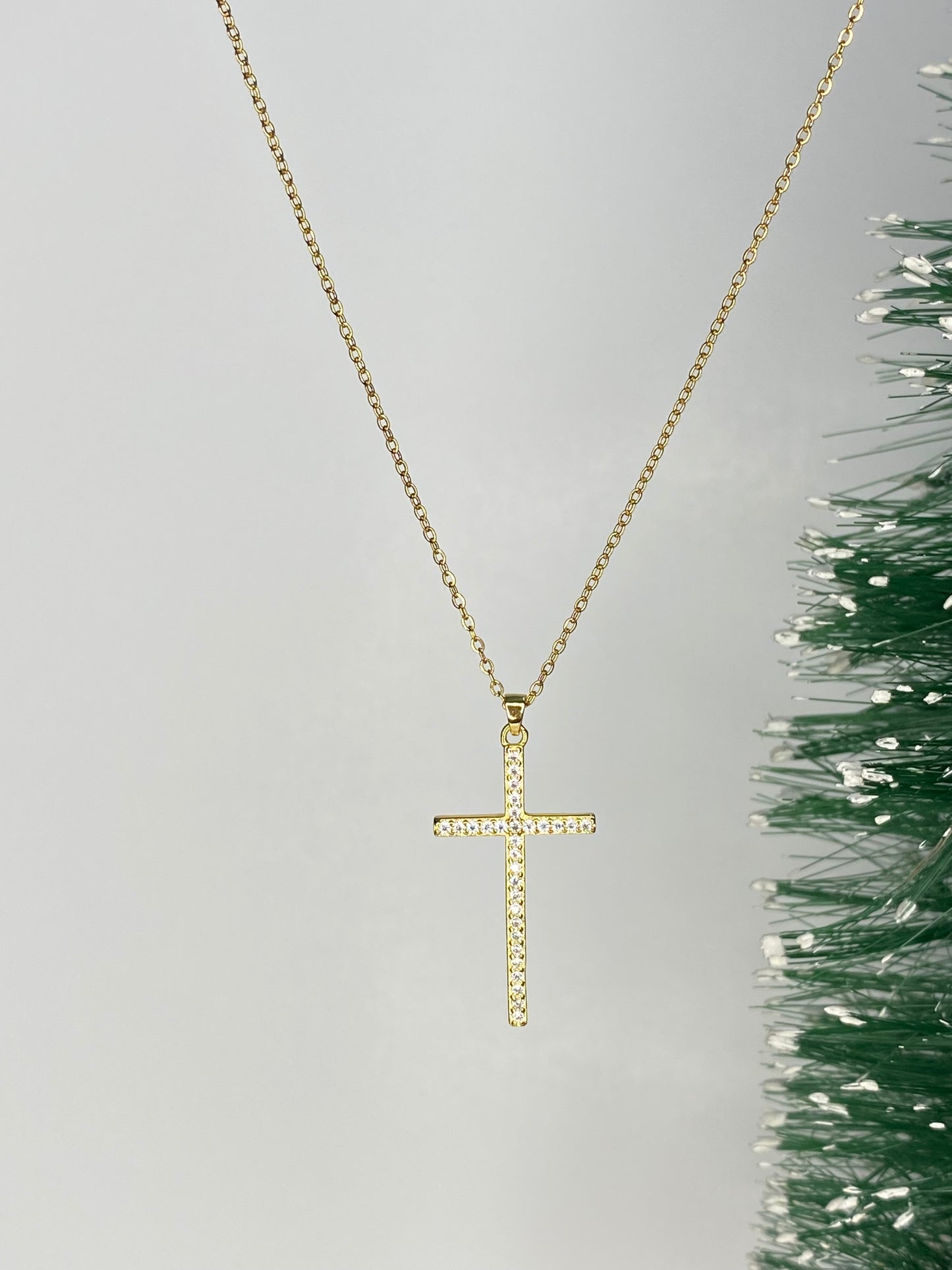 Collar Cruz Con Microcircones Baño Oro Con Cadena Acero