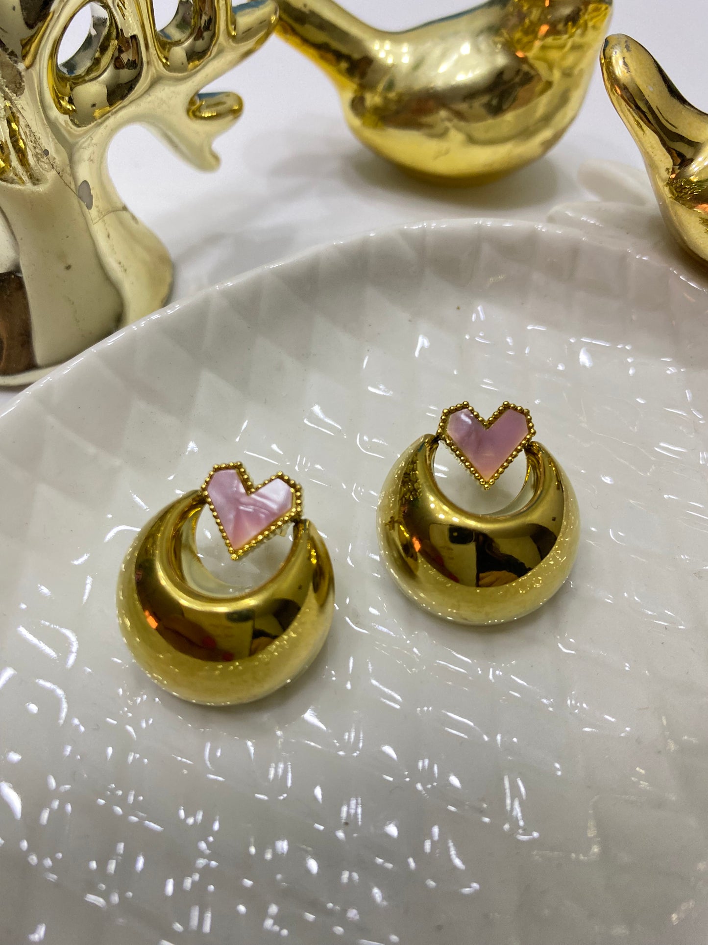 Aros acero Maxi corazon rosa