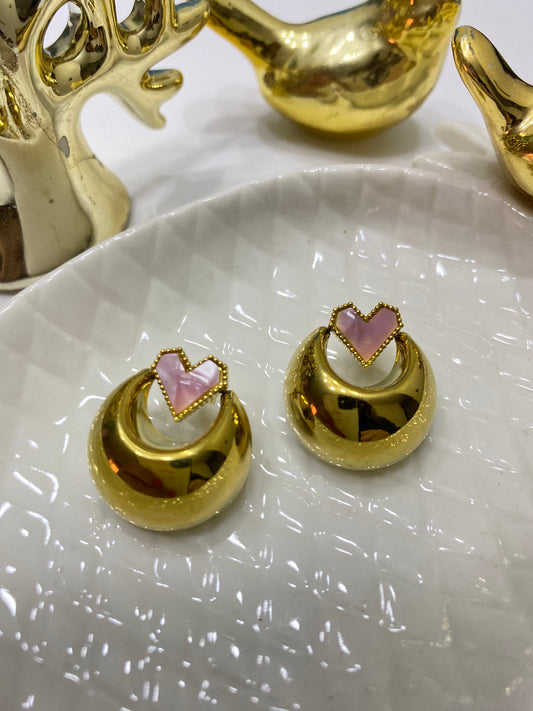 Aros acero Maxi corazon rosa