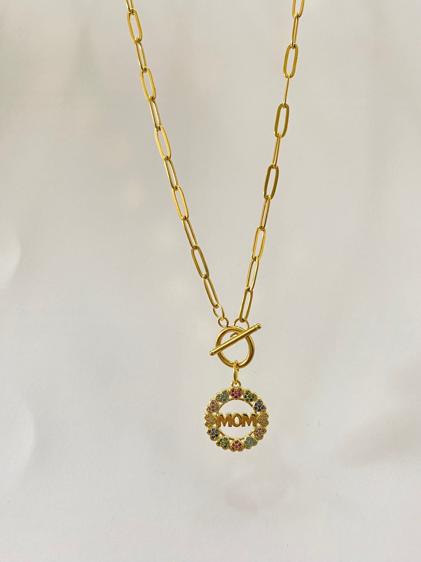 Collar MOM corazones microcircones colores cadena acero