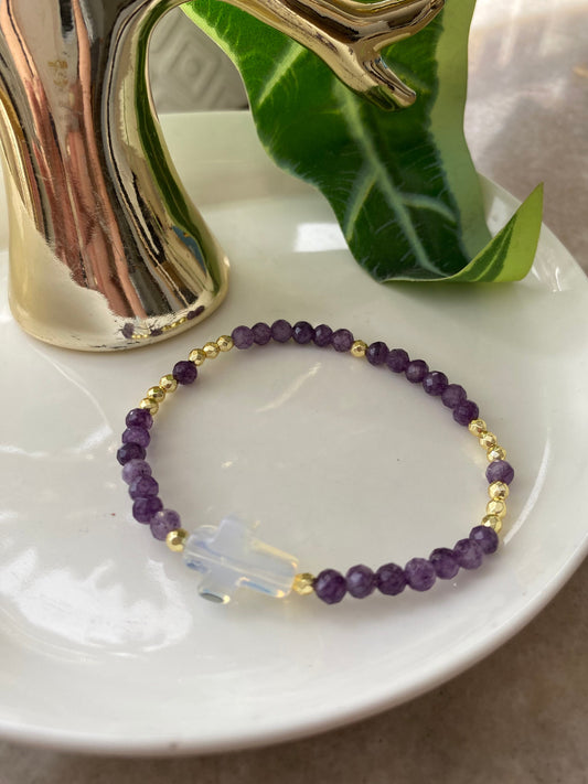 Pulsera Cruz Piedras Naturales Amatista