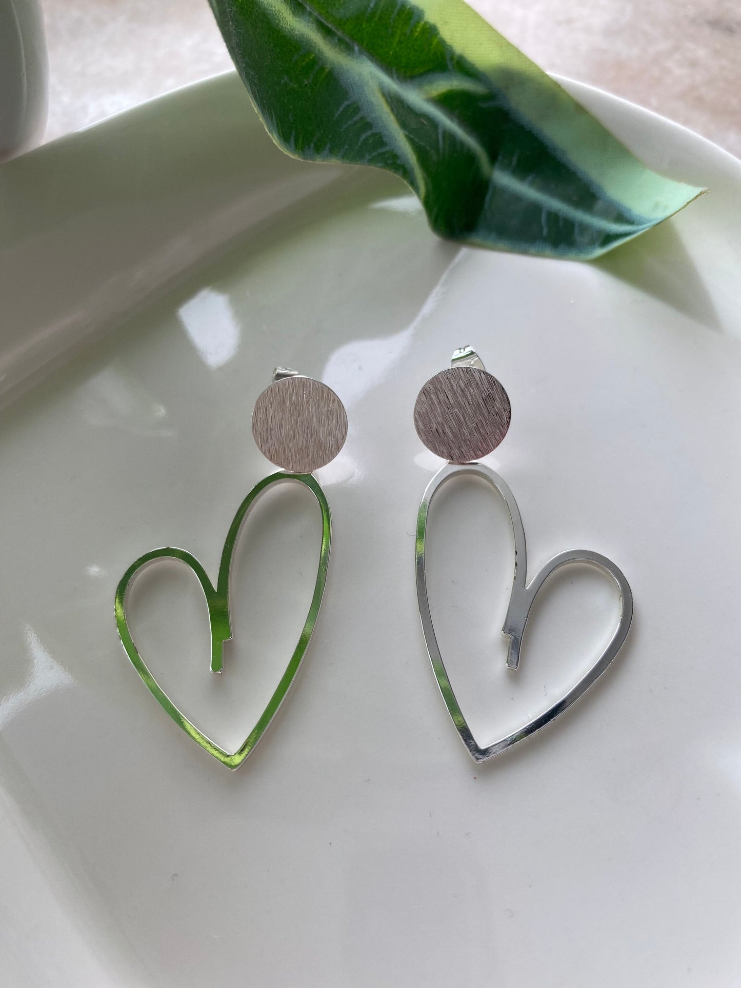 Aros Corazón Ladeado Baño Plata 925