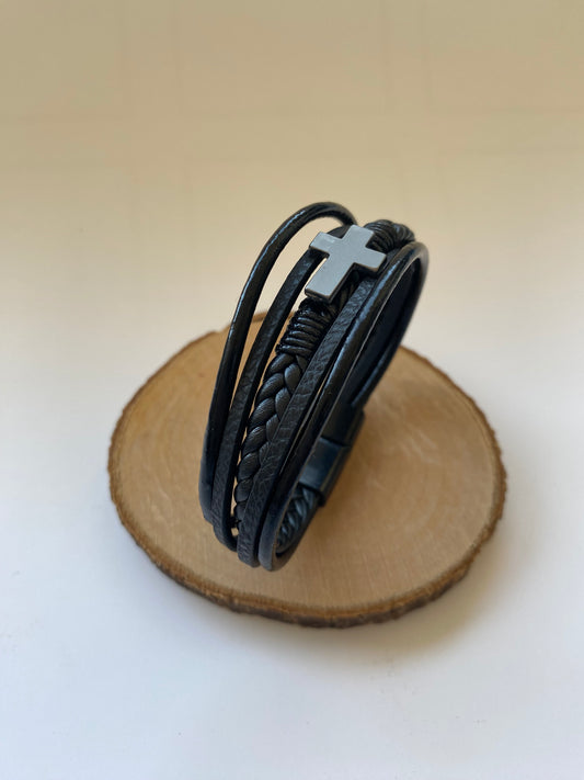 Pulsera Cruz gris • Ecocuero