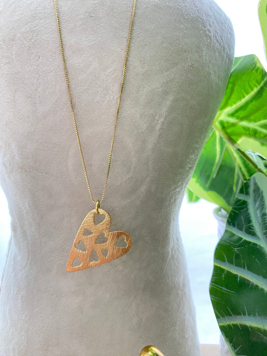 Collar Corazón Y Cadena Baño Oro