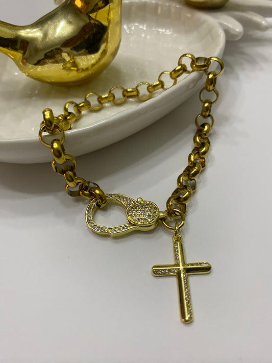 Pulsera Fe y broche microcircones Cadena acero