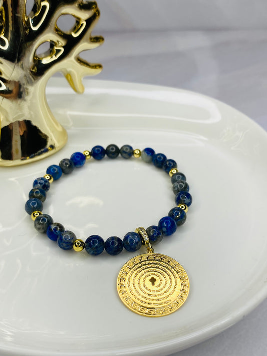 PULSERA PADRE NUESTRO BAÑO ORO 18 KL Lápizlazuli