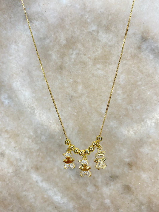 Collar Hijos baño oro microcircones 1 a 3 dijes