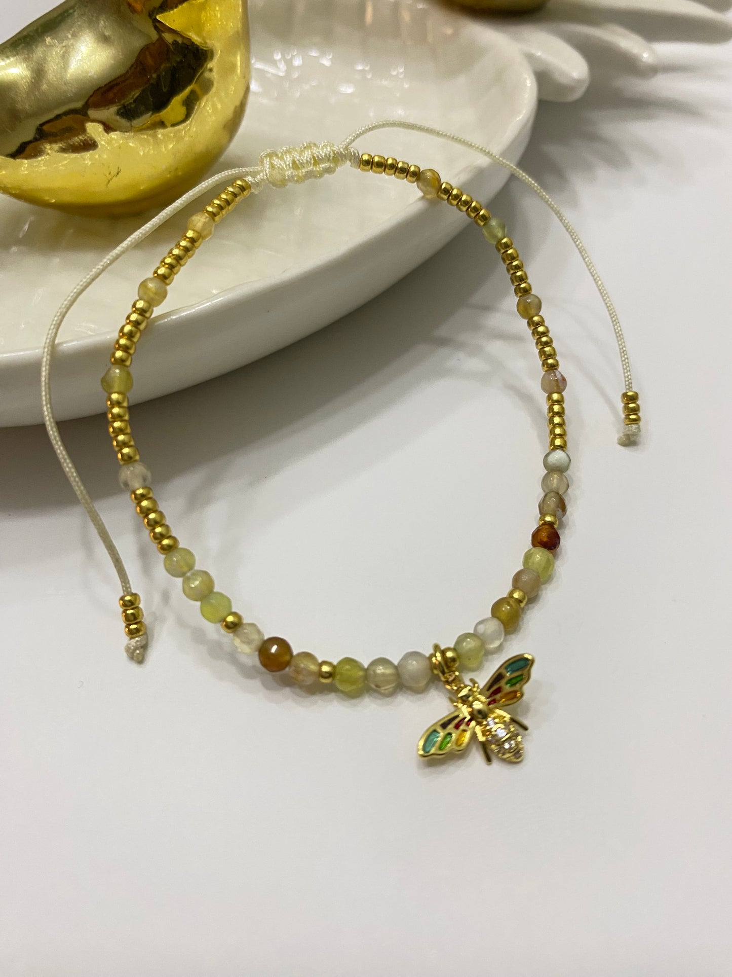 Pulsera panal de amor piedras naturales - ajustable