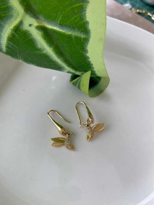 Aros Colgante Colibri Microcircones Baño Oro 18 Kl