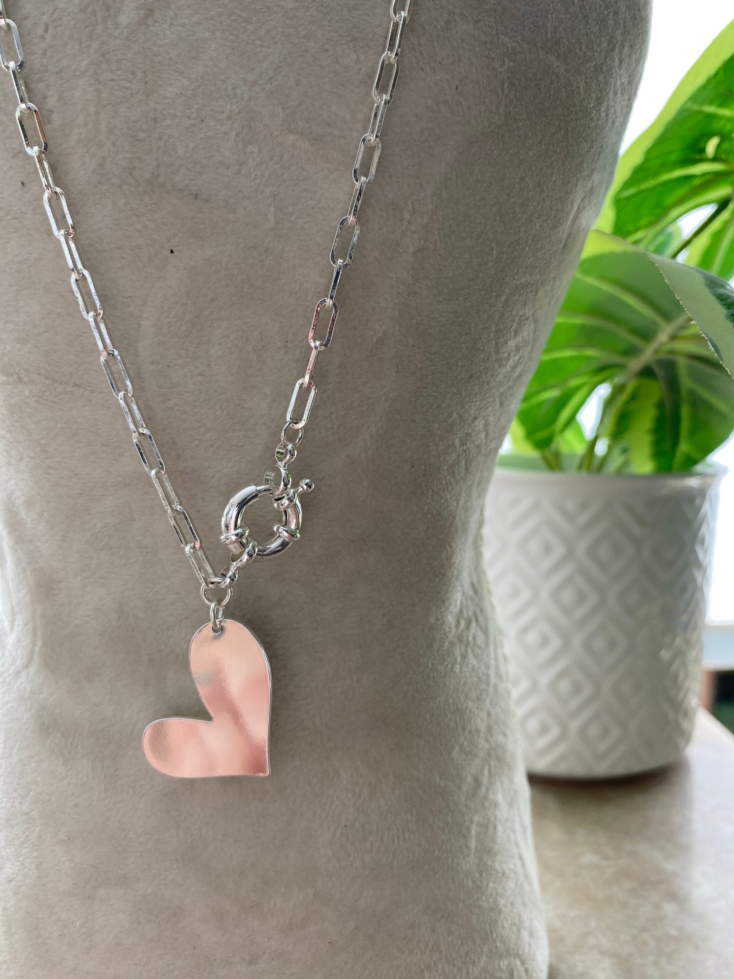 Collar Amor Con Cadena  Y Broche Baño Plata