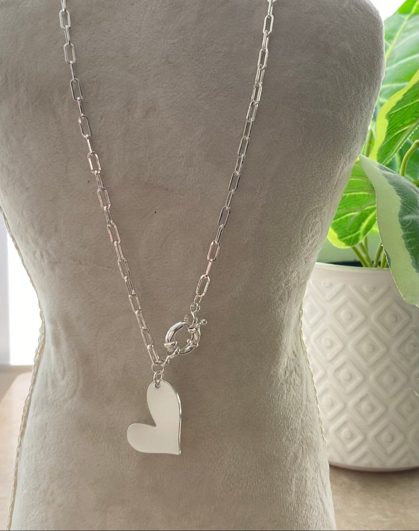 Collar Amor Con Cadena  Y Broche Baño Plata