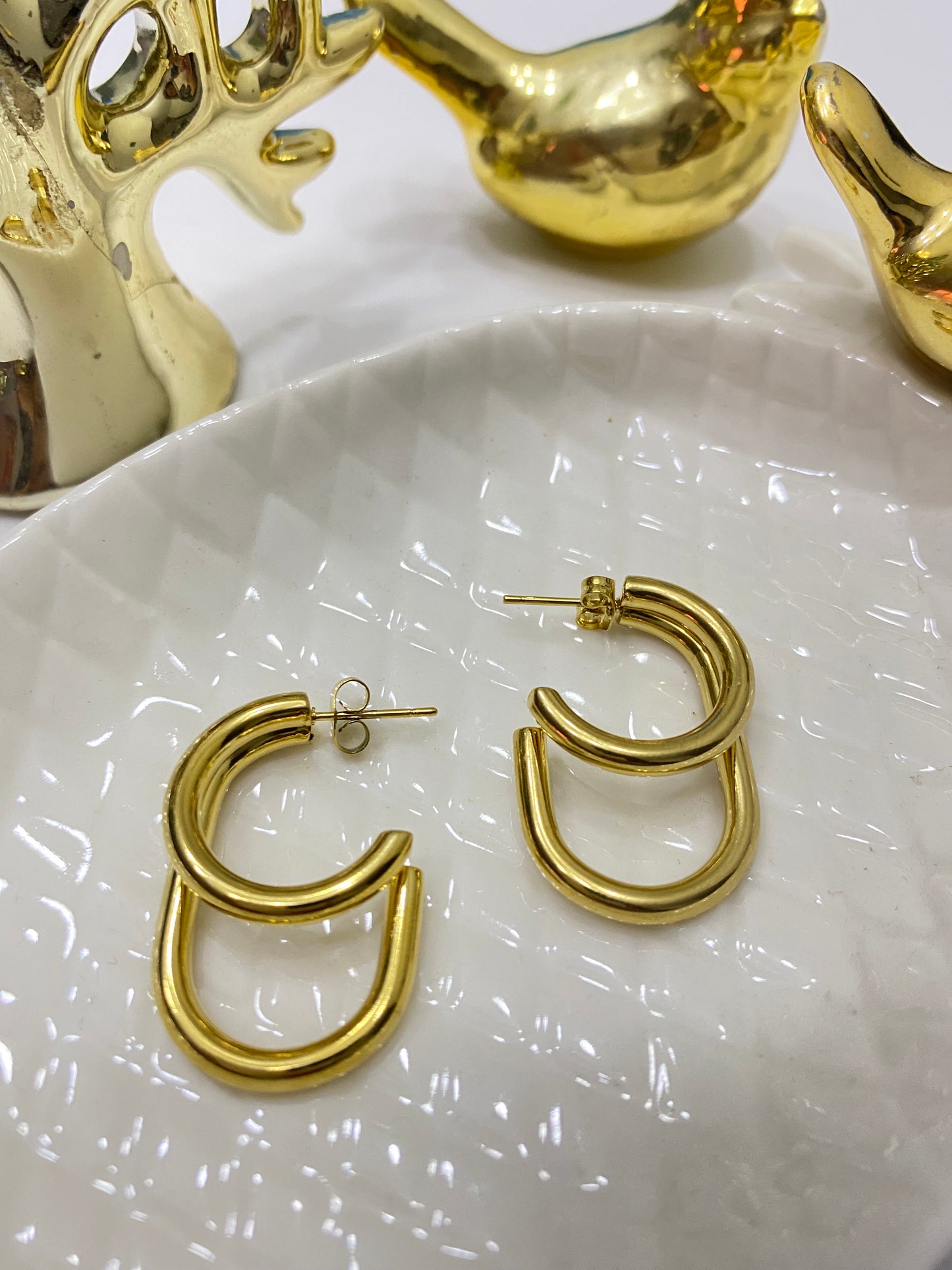 Aros doble  Argolla acero dorado