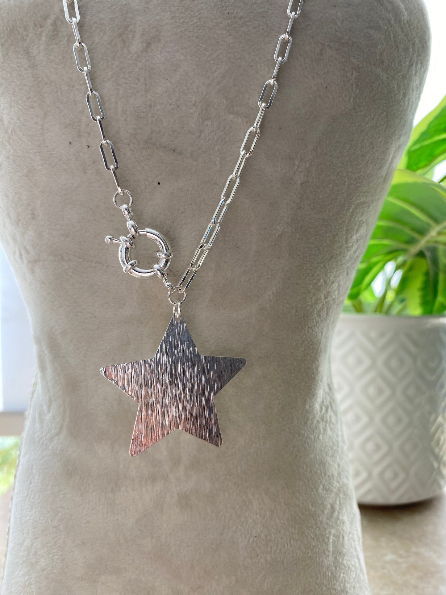 Collar Rerplandece Estrella Con Cadena  Y Broche Plata