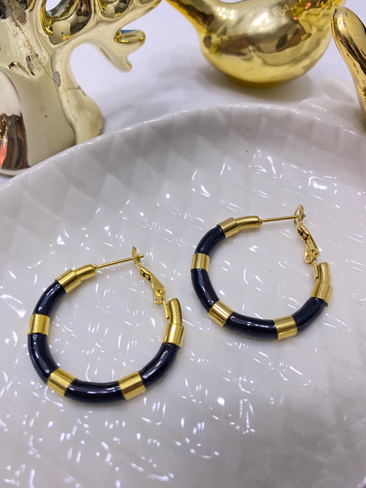 Aros acero argolla bicolor dorado con negro