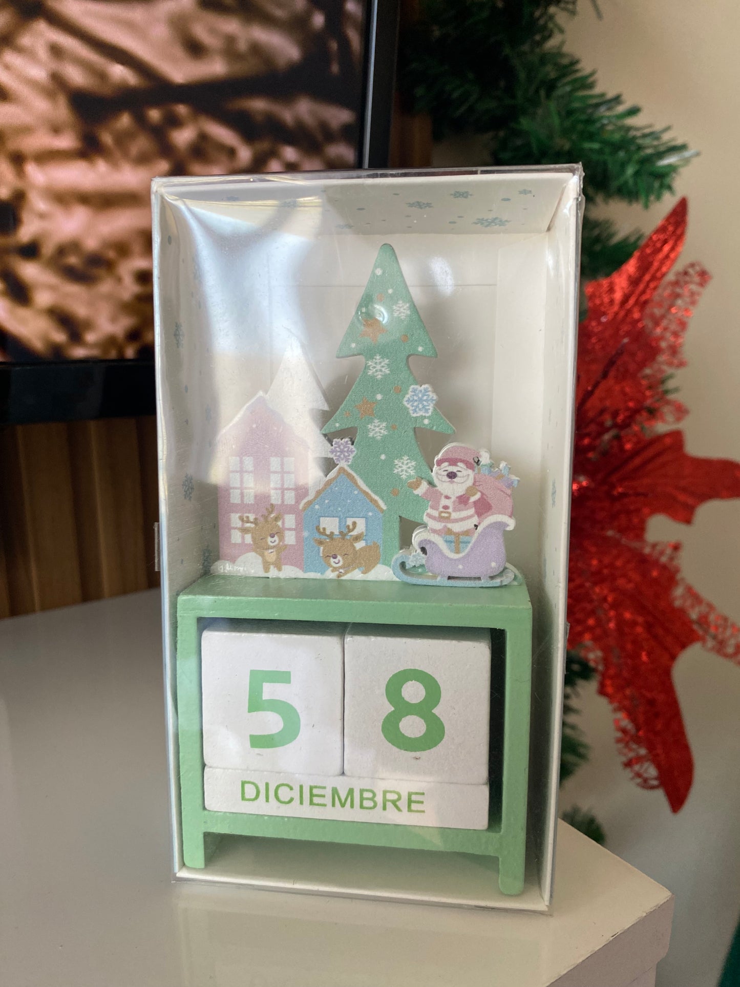 Calendario Eterno Ciudad Navidad Verde agua • madera