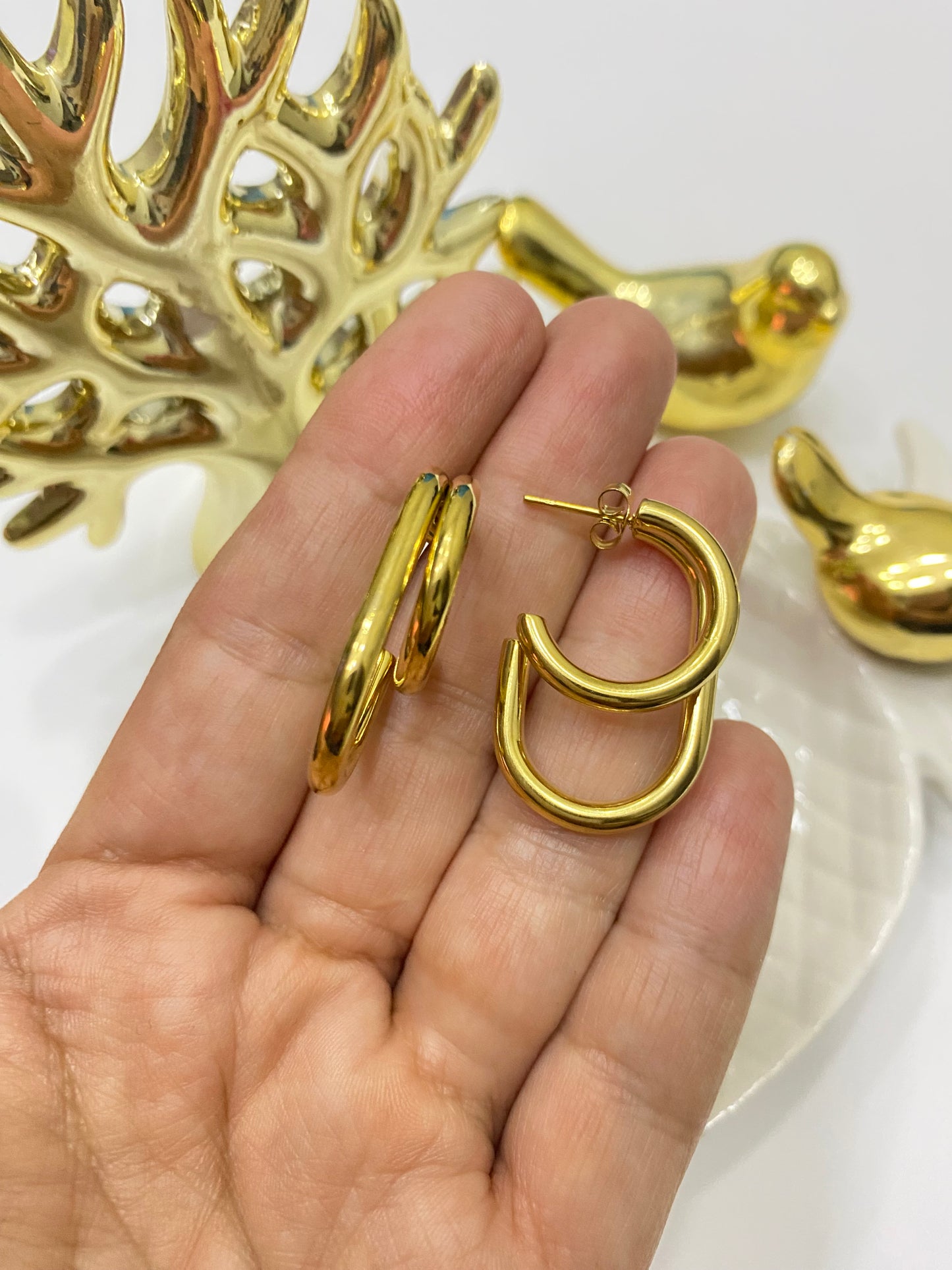 Aros doble  Argolla acero dorado