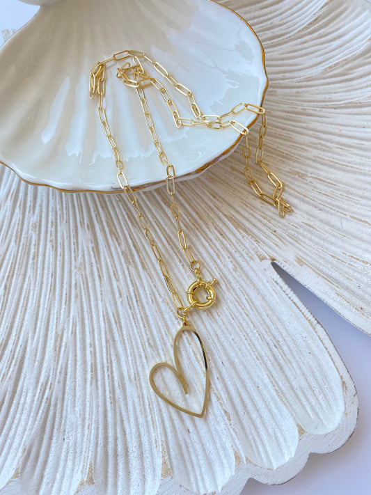 Collar Amada Corazón Con Gancho Y Cadena baño de oro 18kl