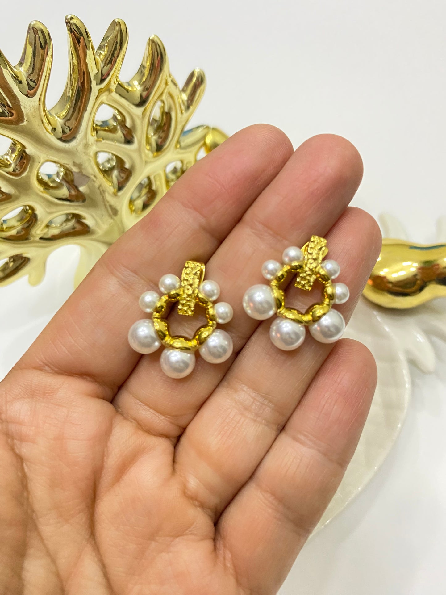 Aros Perlas  baño oro