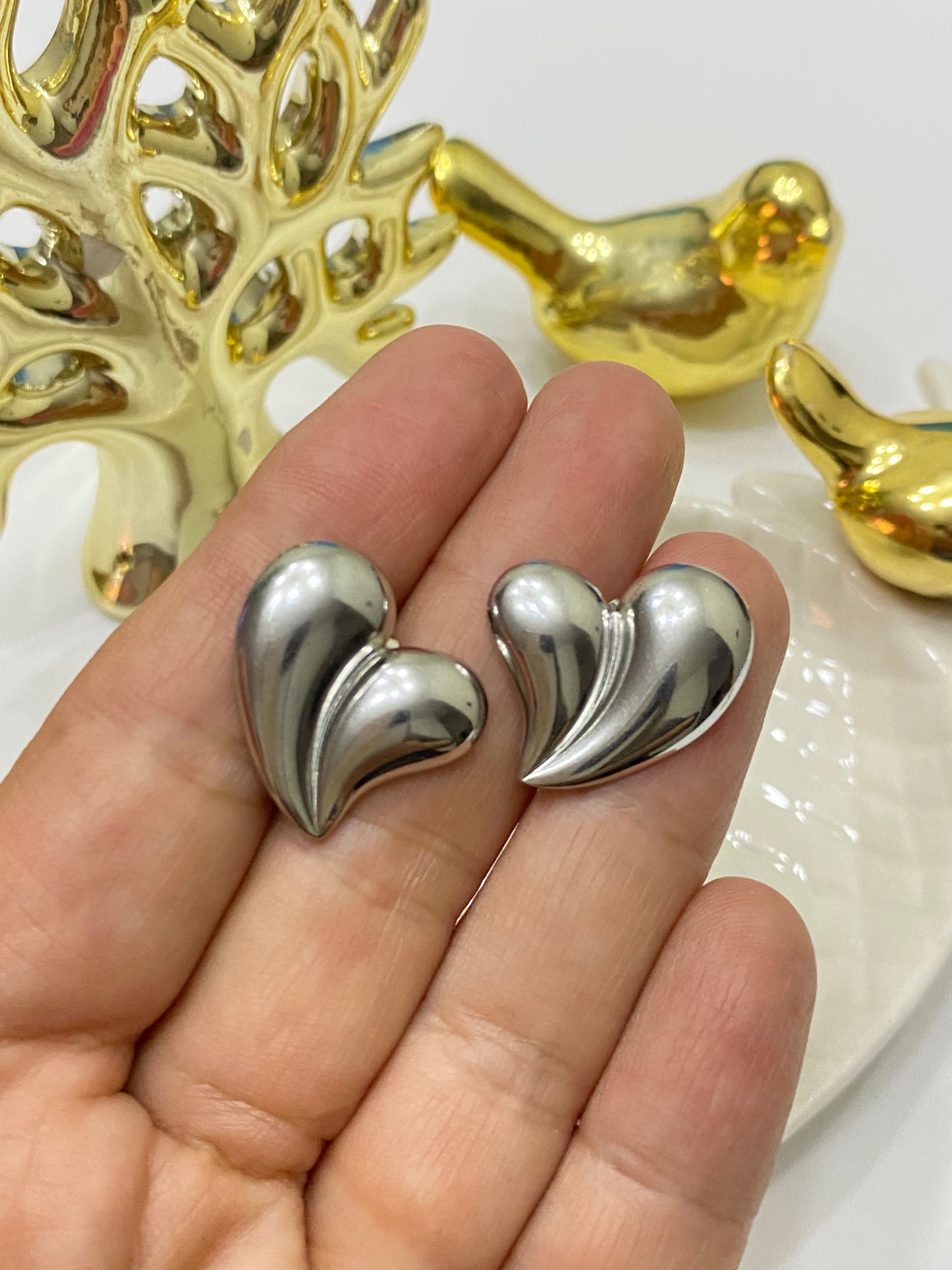 Aros acero plateado amada relieve