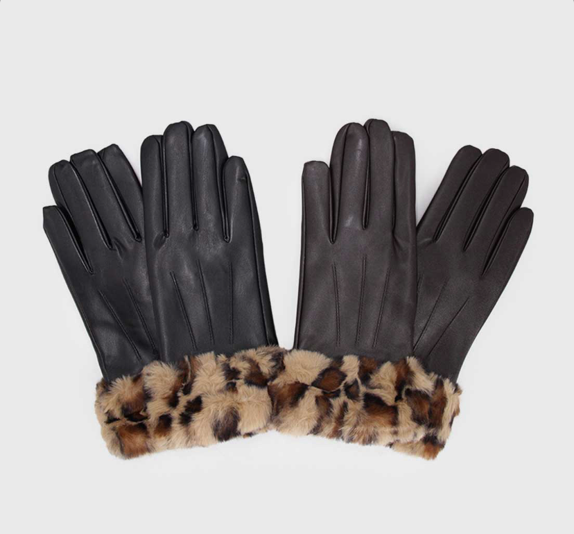 Guantes negros de cuerina y print