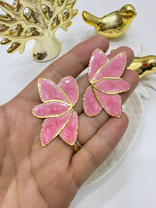 Aros acero Flor Abanico esmalte rosa