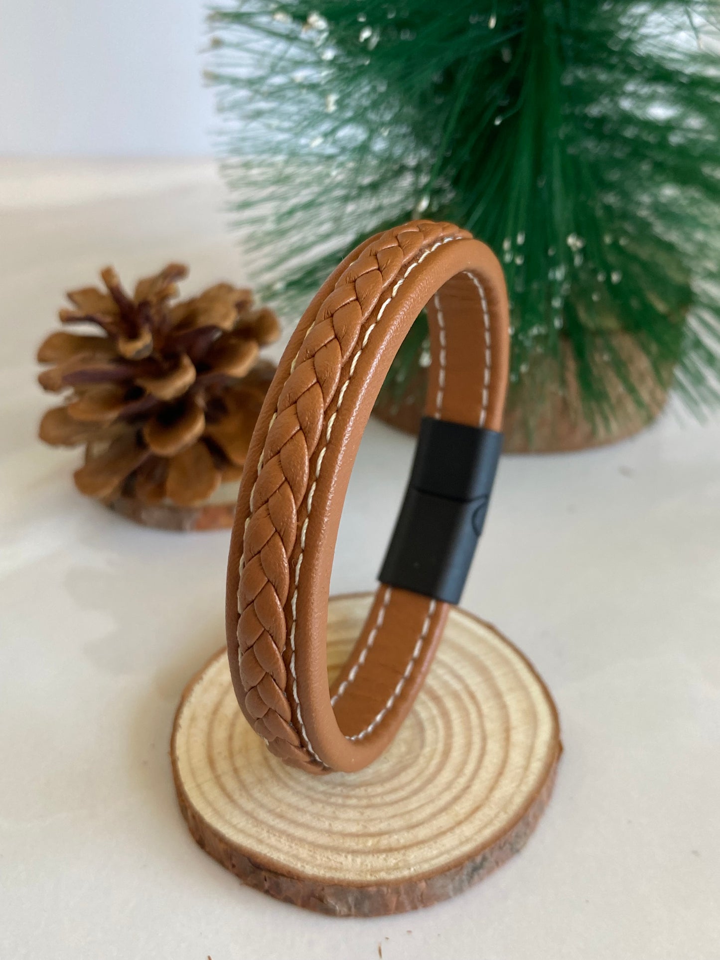 Pulsera camel trenzada • eco cuero 13mm - 21 cms largo