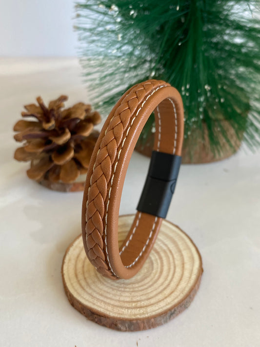 Pulsera camel trenzada • eco cuero 13mm - 21 cms largo