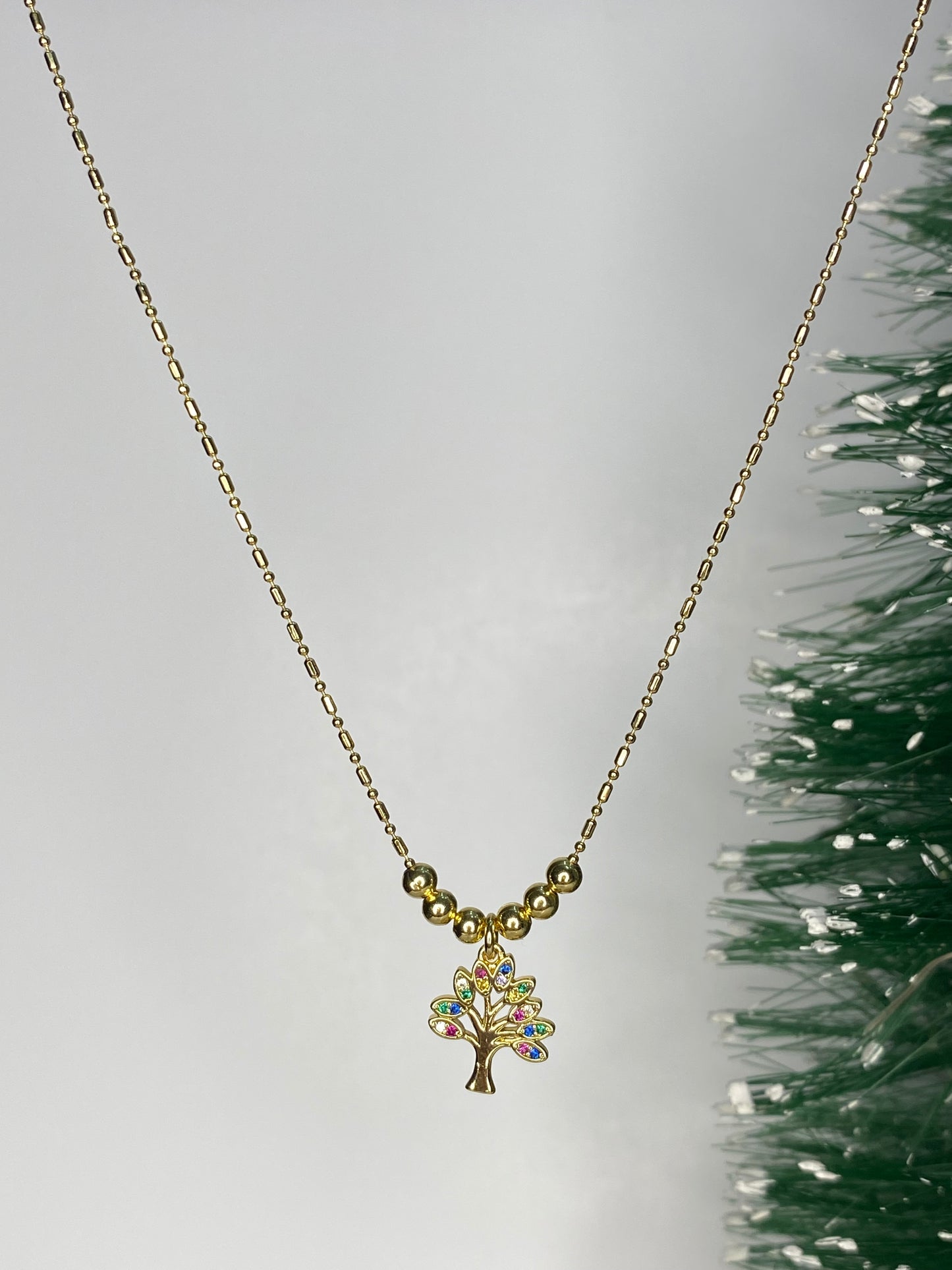 Collar Árbol vida y Cadenas ajustable baño oro