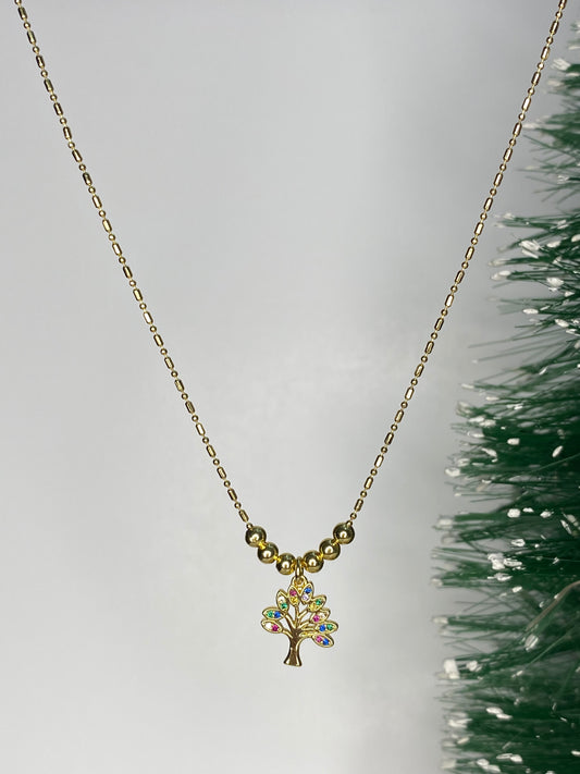 Collar Árbol vida y Cadenas ajustable baño oro