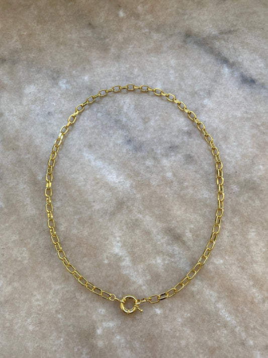 Collar Cadena De Eslabones Con Gancho Timón Baño Oro 24 Kl