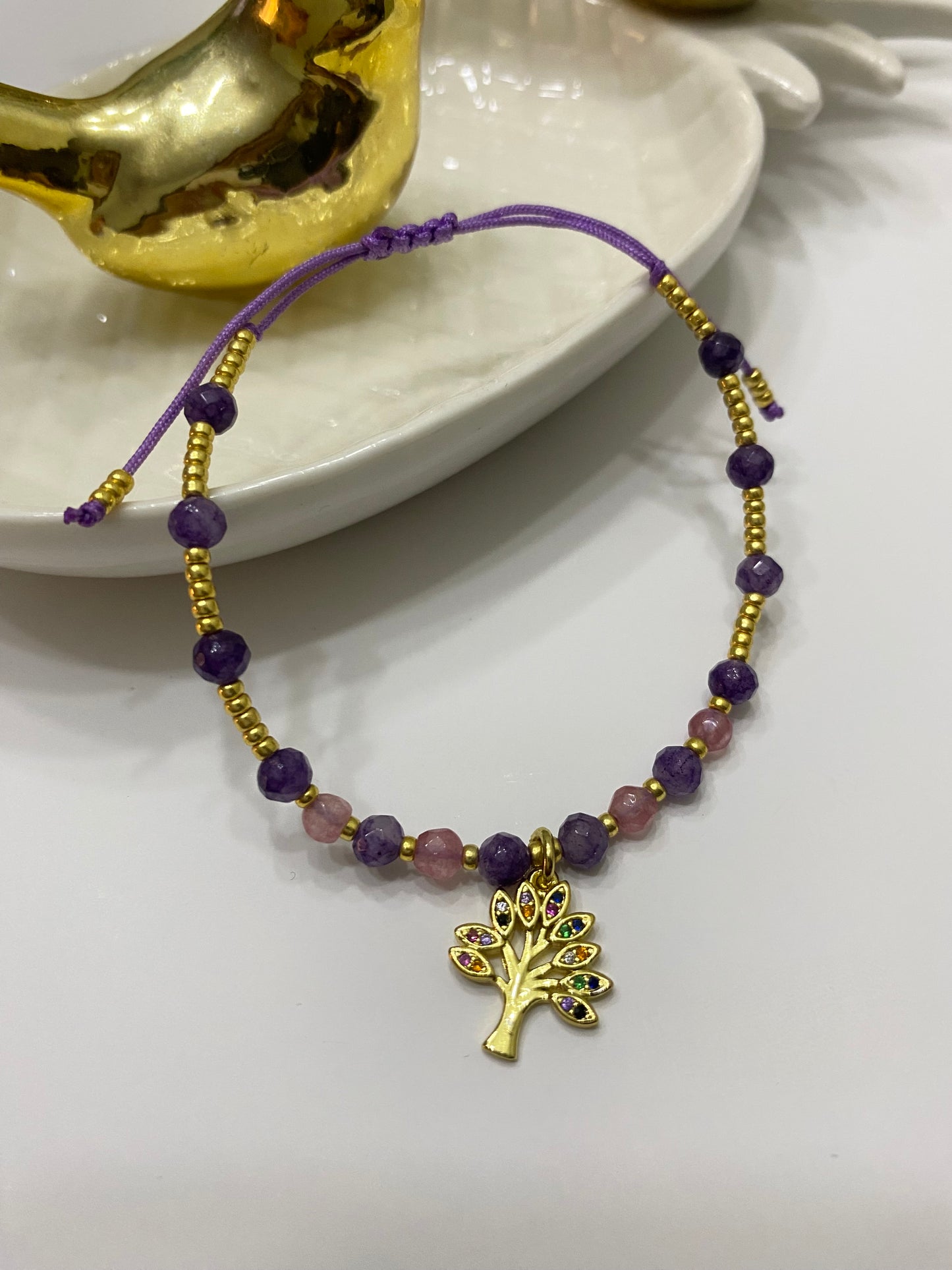 Pulsera vida piedras y baño oro • ajustable