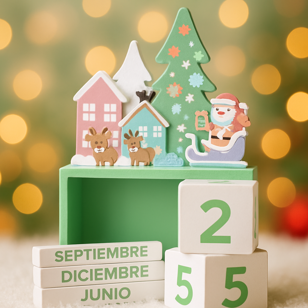 Calendario Eterno Ciudad Navidad Verde agua • madera