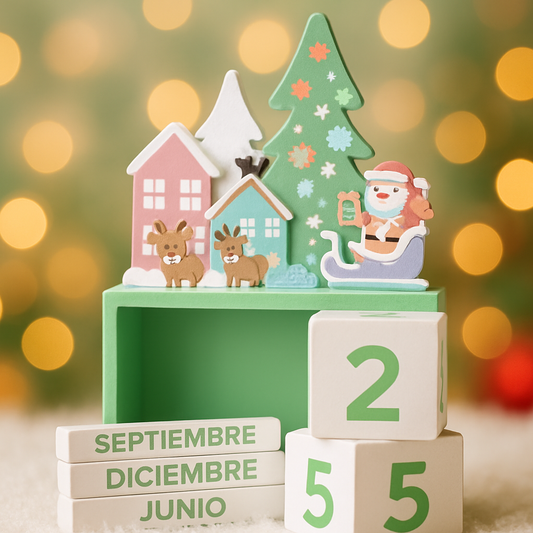 Calendario Eterno Ciudad Navidad Verde agua • madera
