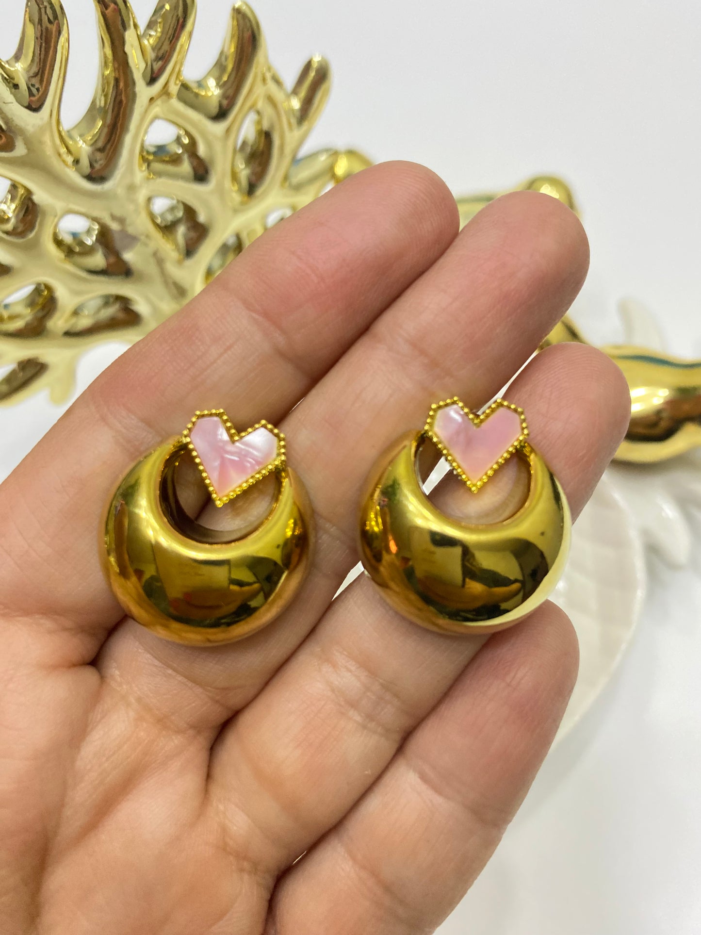 Aros acero Maxi corazon rosa