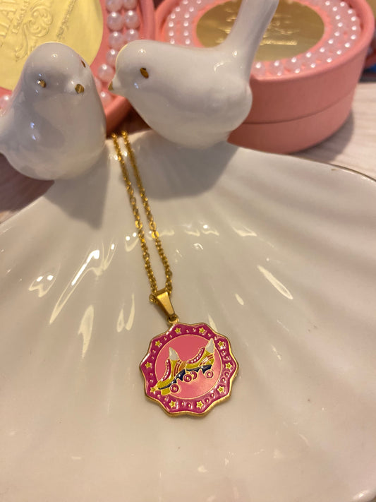 Collar Soy Luna medalla Fucsia