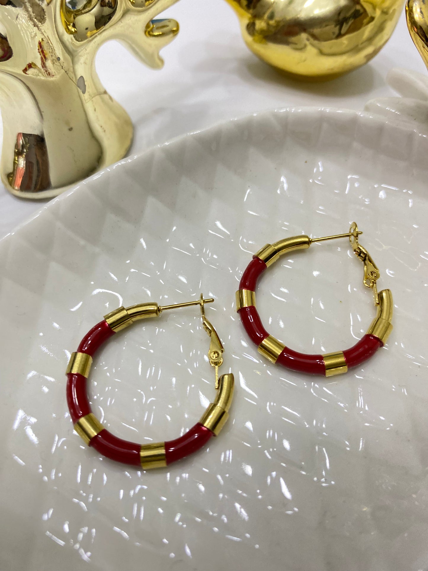 Aros acero argolla bicolor dorado con rojo