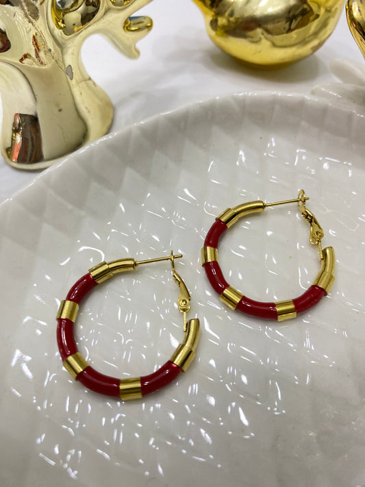 Aros acero argolla bicolor dorado con rojo