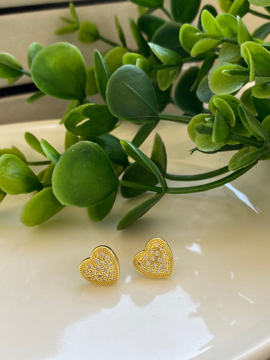 Aros Amada Corazón Microcircines Engastados Baño Oro 18 Kl