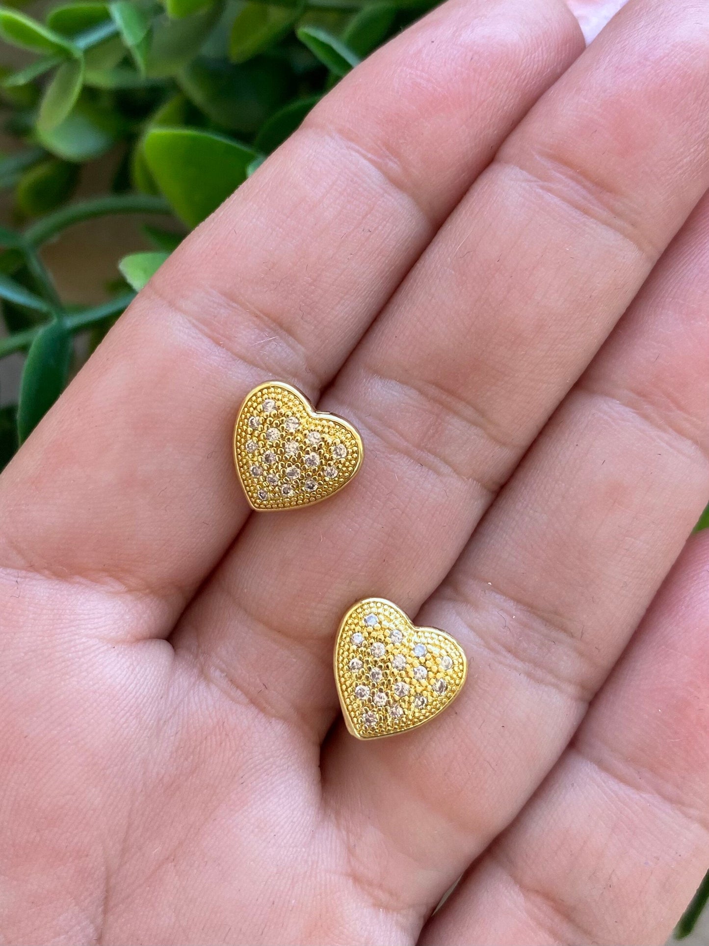 Aros Amada Corazón Microcircines Engastados Baño Oro 18 Kl