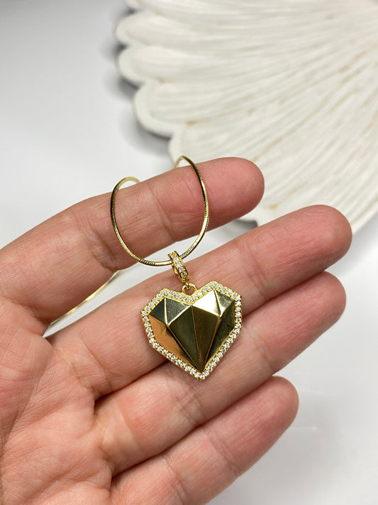 Collar Corazón diamante microcircones baño oro