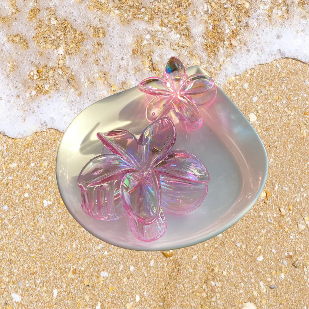 Set De Pinzas Flor Tropical Tornasol Fucsia