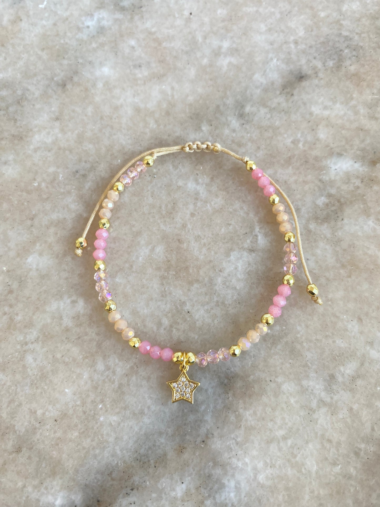 Pulsera Estrella dorada y Cristal ajustable