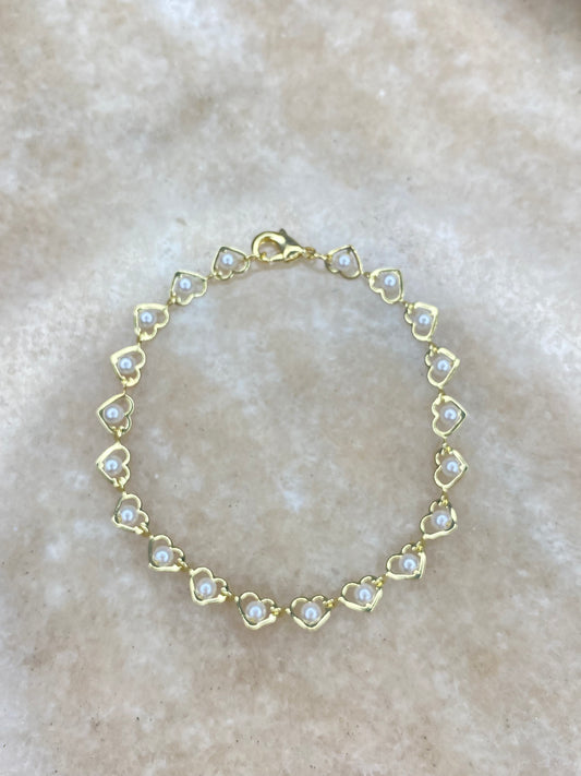 Pulsera Corazón de Perlas baño de oro