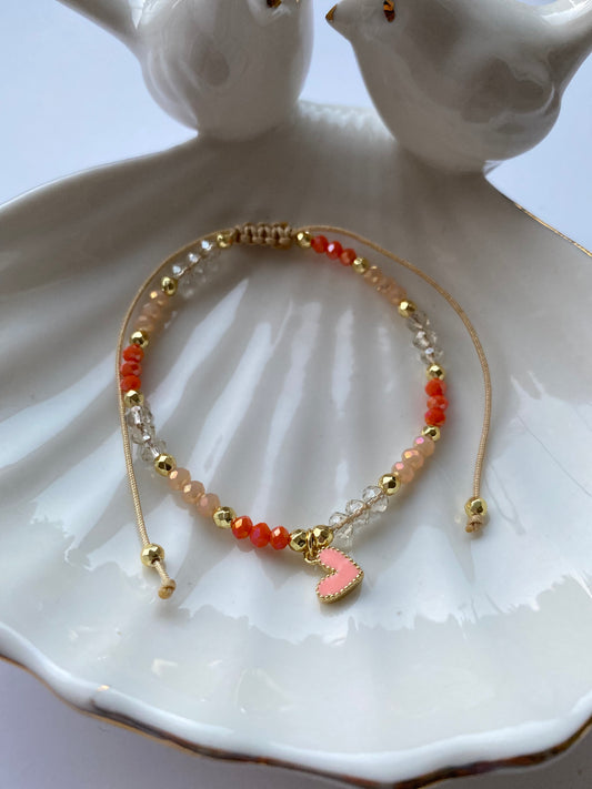 Pulsera cristal Corazón rosado