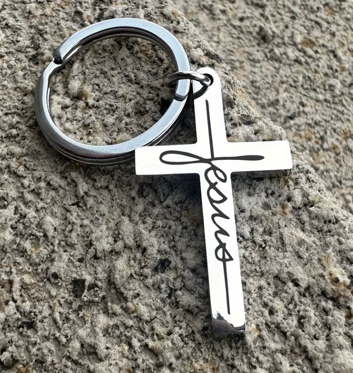 Llavero Jesús en cruz de acero