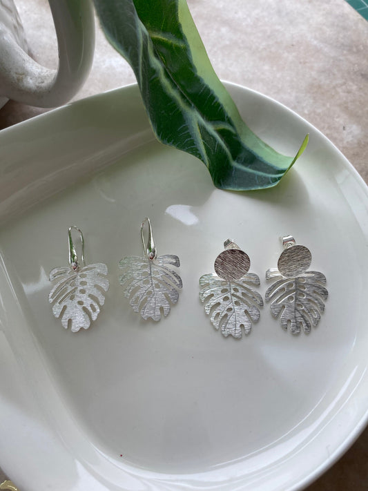 Aros Hoja Monstera Baño Plata 925